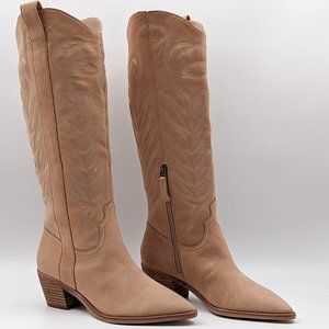 Dolce Vita Women Solei Western Cowgirl Leather Beige Suede Boots Size 8.5 NEW
